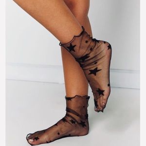 Black Mesh Star detail Sock